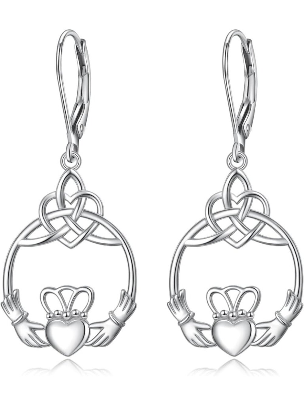 Sterling Silver Celtic Knot Drop Earrings for Women - Irish Good Luck Dangle